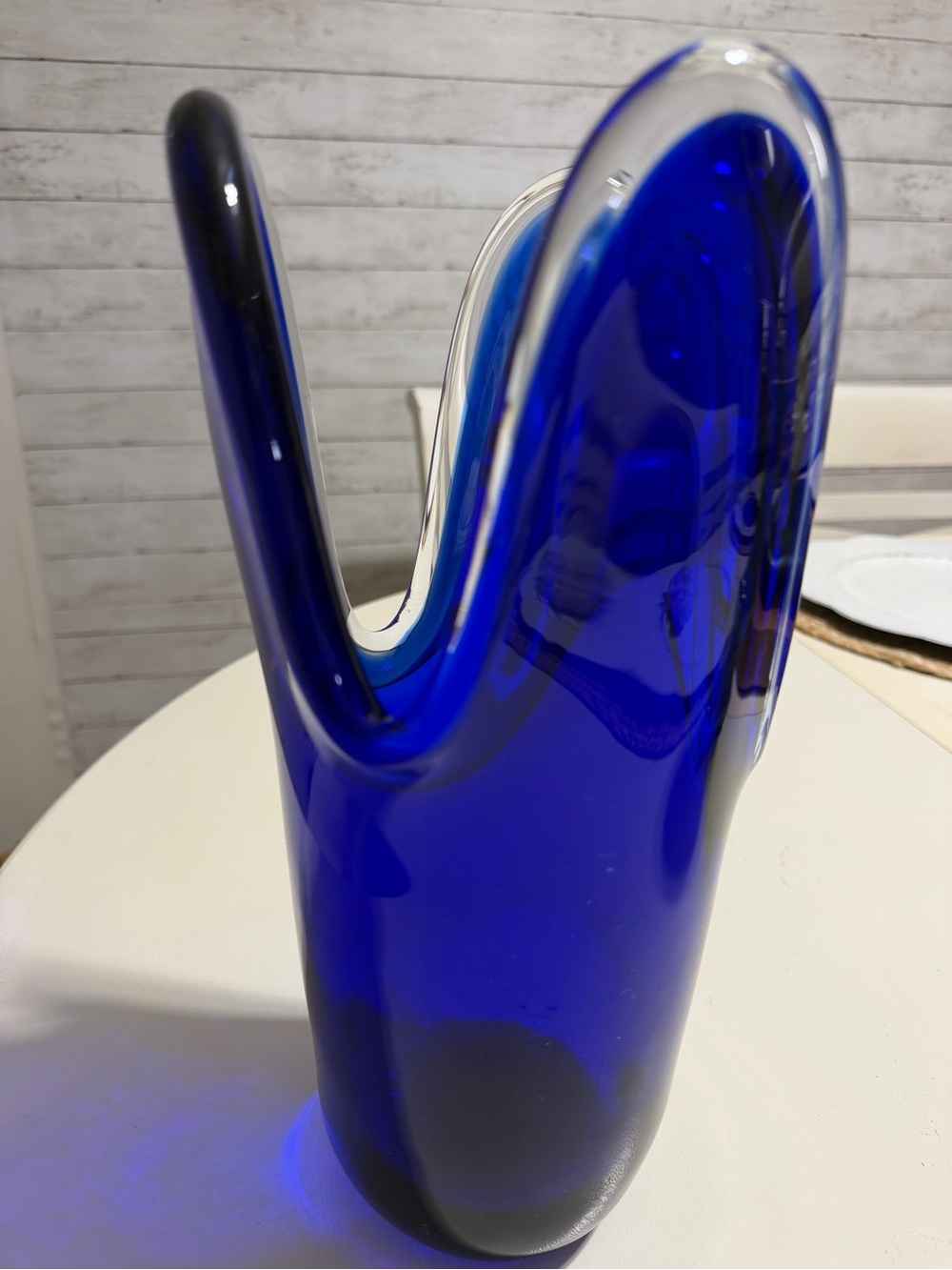 MCM Vintage Cobalt Blue Cased Glass Free-Form Lobed Art Vase